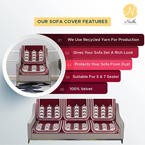 Nendle Luxurious Abstract Design Sofa Cover 3 Seater Velvet| 3 Seater Sofa Cover for Living Room, Drawing Room and Hall (Pack of 2, Maroon) - Image 4