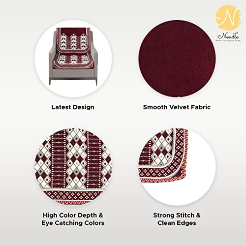 Nendle Luxurious Abstract Design Sofa Cover 3 Seater Velvet| 3 Seater Sofa Cover for Living Room, Drawing Room and Hall (Pack of 2, Maroon) - Image 3