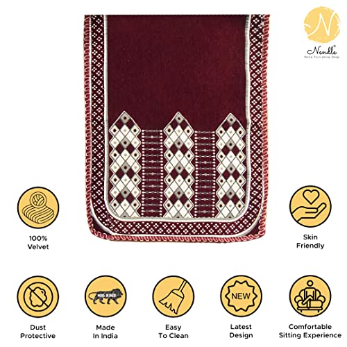Nendle Luxurious Abstract Design Sofa Cover 3 Seater Velvet| 3 Seater Sofa Cover for Living Room, Drawing Room and Hall (Pack of 2, Maroon) - Image 2