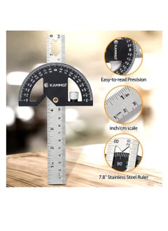 Generic Protractor Angle Finder, Protractor for Woodworking, 8-Inch Adjustable Stainless Steel Angle Ruler, Angle Measuring Tool with 0-180 Degrees, for Woodworking, Metalworking, Construction  - Image 2