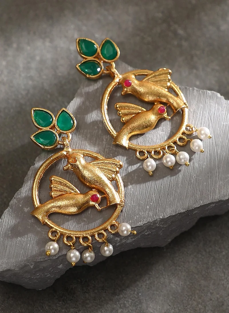 SOHI Women The Halo-Bird Drop Earrings | Antique Gold Colour | One-Size | Artificial Stone Alloy Material | Push Back Closure | Earrings For Evening & Party Wear