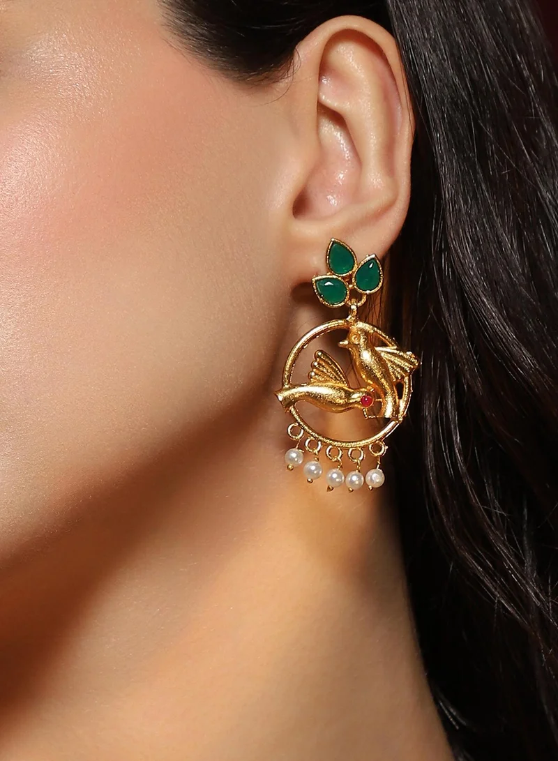 Sohi  Women The Halo-Bird Drop Earrings | Antique Gold Colour | One-Size | Artificial Stone Alloy Material | Push Back Closure | Earrings For Evening & Party Wear for Women | Best Price UAE
