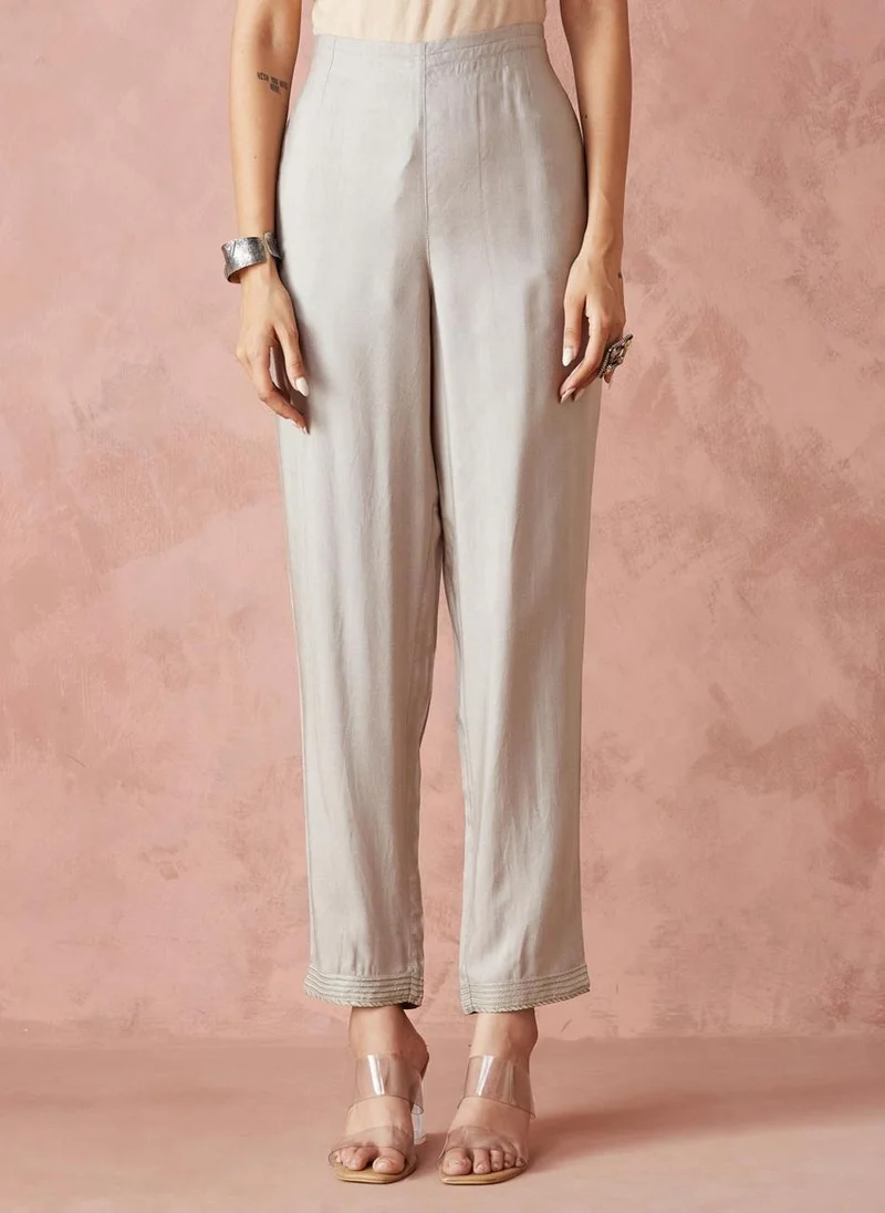 Fabindia Grey Viscose Silk Regular Fit Pant & Kurta Set
