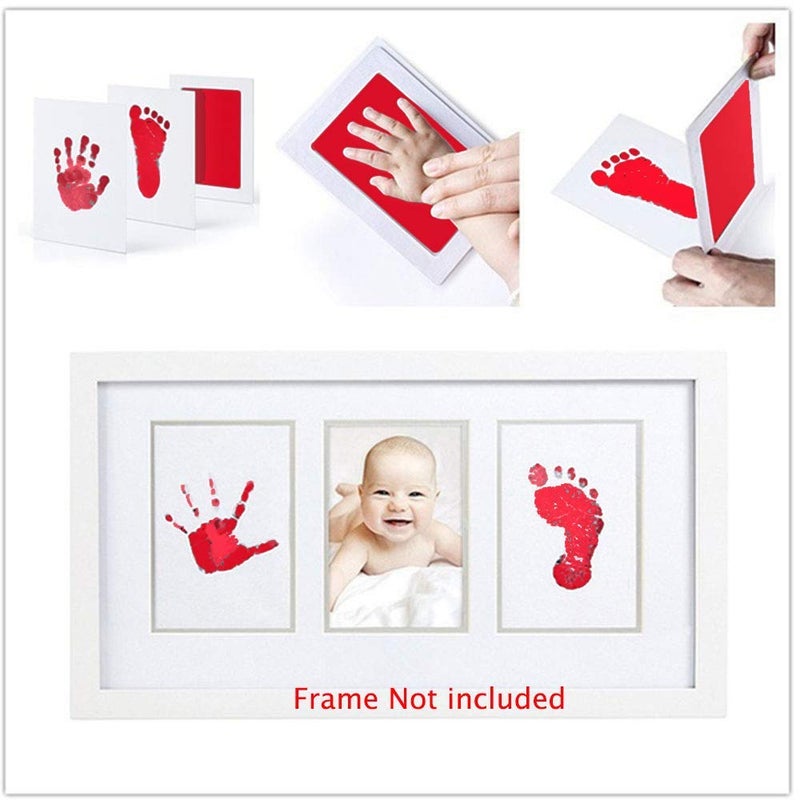 Grab Classy Safe Inkless Baby Handprint And Baby Footprint Ink Pad With Imprint Cards 100% Non-Toxic & Mess Free Safe For Newborn Baby And Toddlers (Red, 6-12 Months) - 1 Count - Image 2