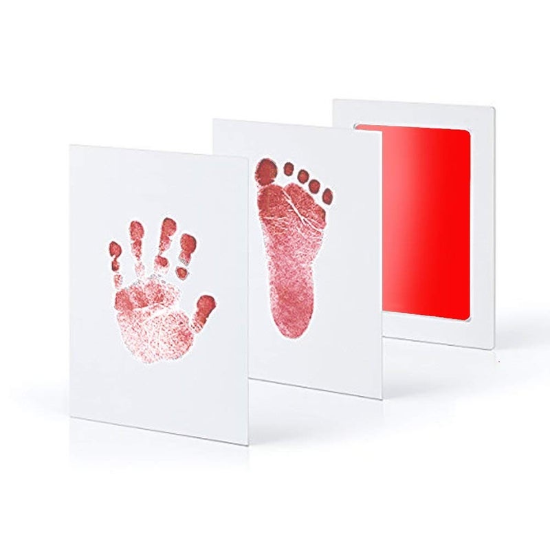 Grab Classy Safe Inkless Baby Handprint And Baby Footprint Ink Pad With Imprint Cards 100% Non-Toxic & Mess Free Safe For Newborn Baby And Toddlers (Red, 6-12 Months) - 1 Count - Image 1