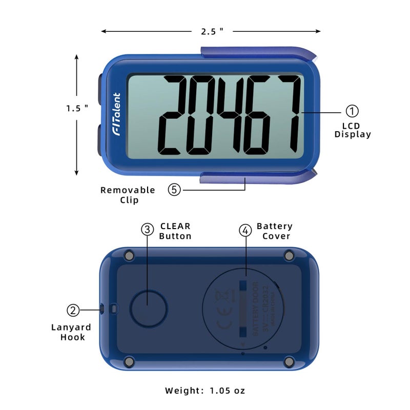 CHAMPOWER Pedometer for Walking, Super Portable Accurately Pedometer for Kids Women Seniors, 3D Step Counter for Walking, Digital Step Tracker with Clip Lanyard, Black - Image 3