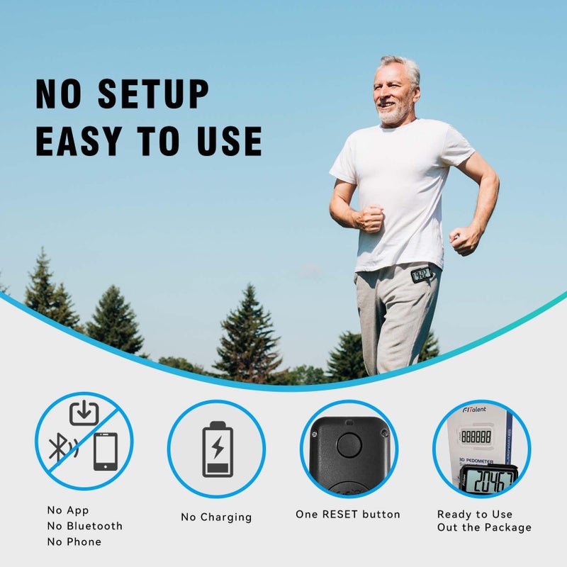 CHAMPOWER Pedometer for Walking, Super Portable Accurately Pedometer for Kids Women Seniors, 3D Step Counter for Walking, Digital Step Tracker with Clip Lanyard, Black - Image 4