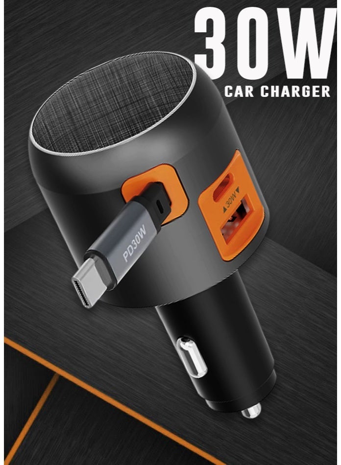 Best 3-in-1 Retractable Fast Car Charger | PD30W + QC30W Super-Fast Charging | Multi-Device Charging | 70cm Cable | 1 USB-A + 2 Type-C Ports | For iPhone, Samsung & All Cars - Image 2