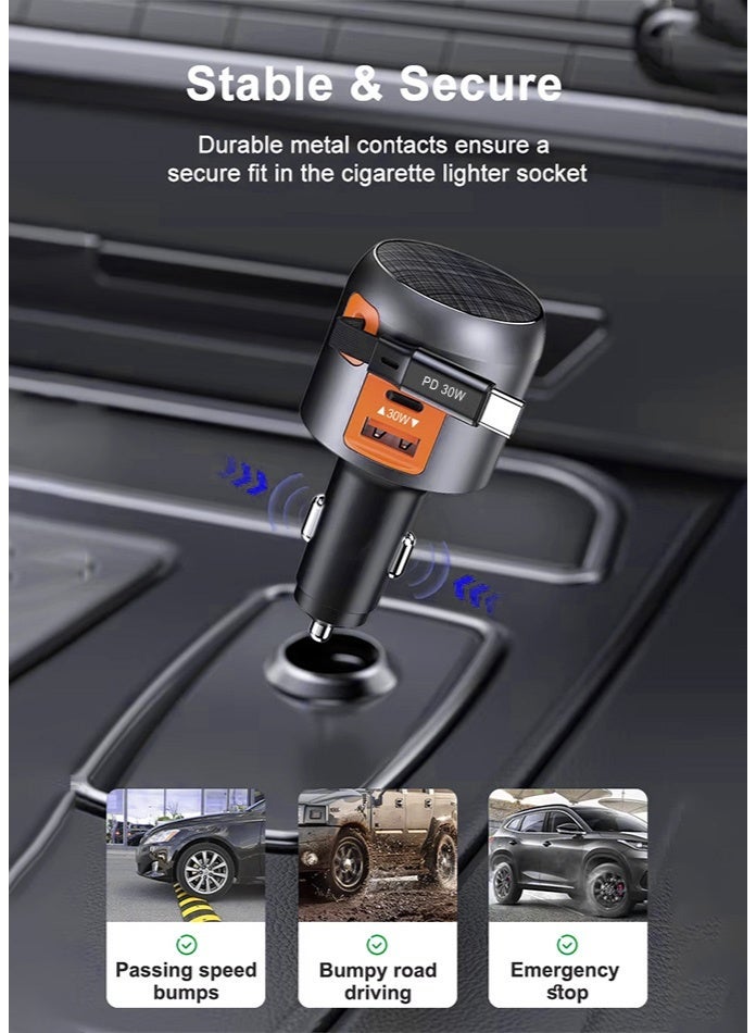 Best 3-in-1 Retractable Fast Car Charger | PD30W + QC30W Super-Fast Charging | Multi-Device Charging | 70cm Cable | 1 USB-A + 2 Type-C Ports | For iPhone, Samsung & All Cars - Image 4