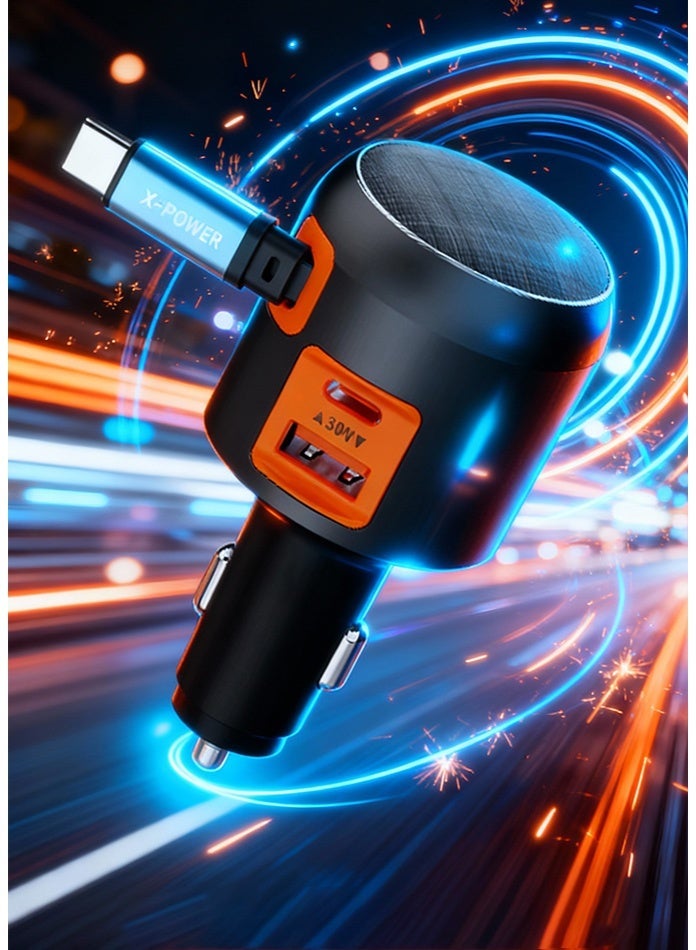 Best 3-in-1 Retractable Fast Car Charger | PD30W + QC30W Super-Fast Charging | Multi-Device Charging | 70cm Cable | 1 USB-A + 2 Type-C Ports | For iPhone, Samsung & All Cars - Image 3