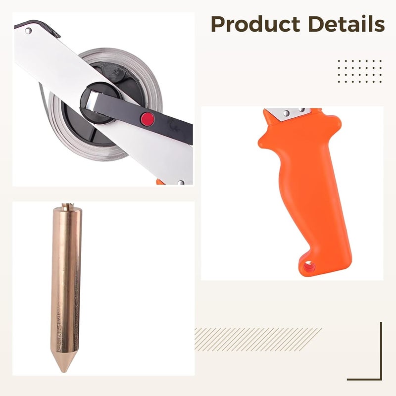 49.2 Ft Oil Gauging Tape Measure, Stainless Steel Ruler, Brass Plumb Bob, Accurate Depth Measurement for Tank, Water, Oil, Orange - Image 4