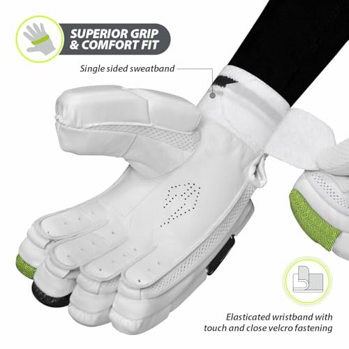 DSC Intense Fury Leather Cricket Batting Gloves, Mens Right (White Black), Standard - Image 4