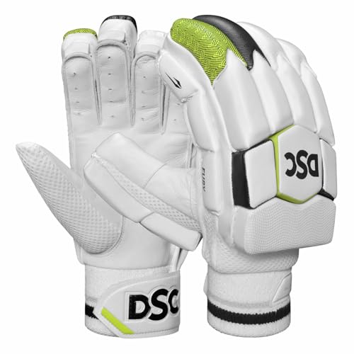 DSC Intense Fury Leather Cricket Batting Gloves, Mens Right (White Black), Standard - Image 1