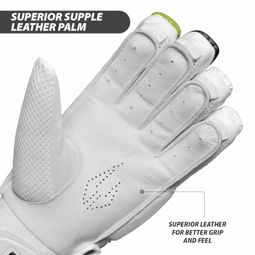 DSC Intense Fury Leather Cricket Batting Gloves, Mens Right (White Black), Standard - Image 5