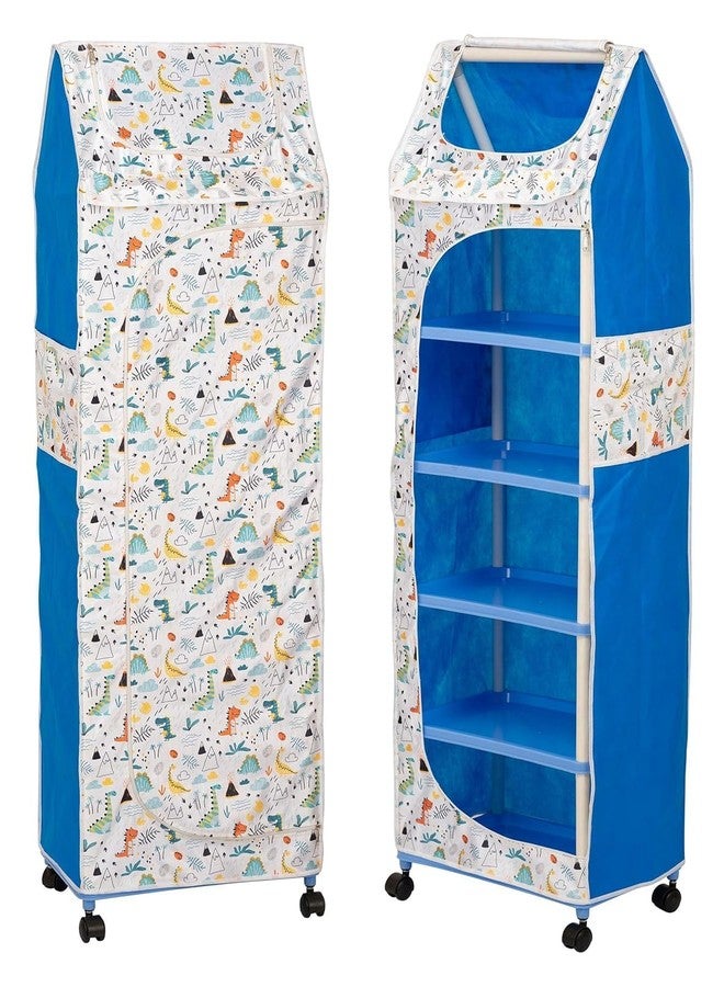 Bagnizer Baby Wardrobe Plastic Kids Storage Rack with Fabric Cover & Wheels | 6-Tier Plastic Shelves Organizer | Toy, Book & Clothes Storage Cabinet for Kids Room (Dinosaur) - Image 5