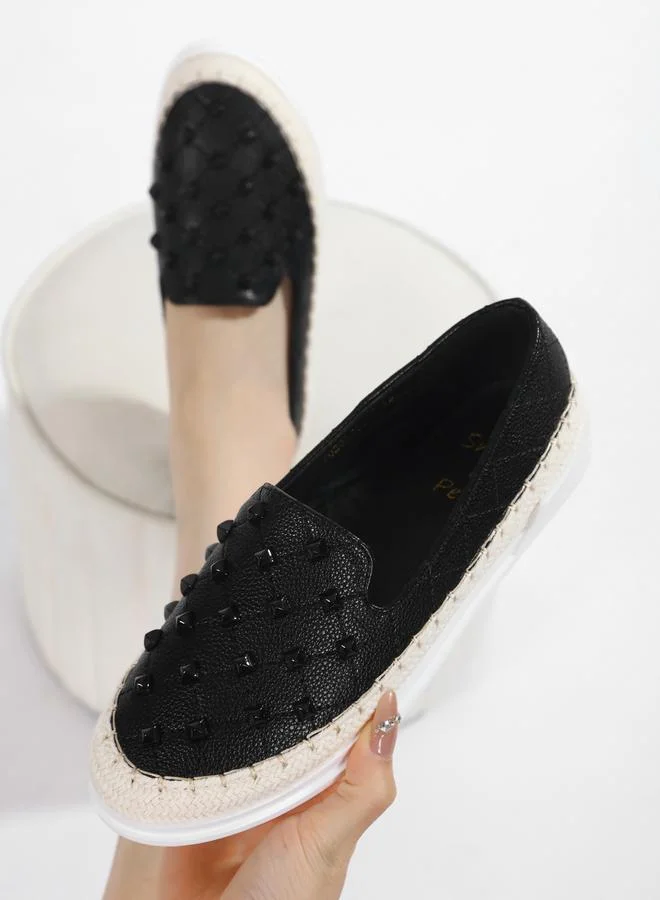 Sneak-a-Peek Sneak-a-Peek Black Studded Espadrilles