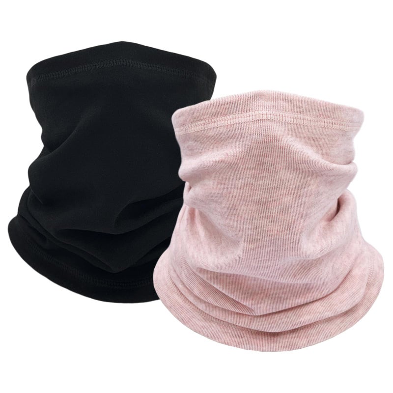 woogwin 2 Pack Winter Neck Gaiter Warmer for Women Men Soft Fleece Neck Warmers Windproof Warm Face Cover Mask Scarf for Cold Weather Skiing Cycling(Black+Pink) - Image 1