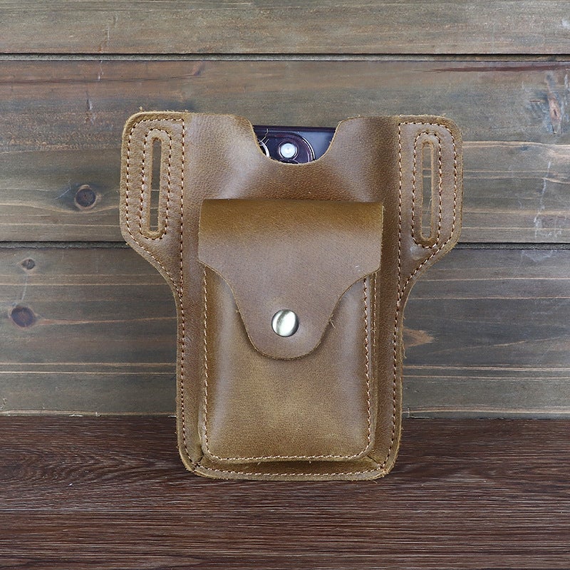 Men'S Waist Bag Genuine Leather Mobile Phone Bag Top Layer Cowhide Outdoor Sports Site Work Tactical Pants Crazy Horse Leather Waist Bag - Image 2