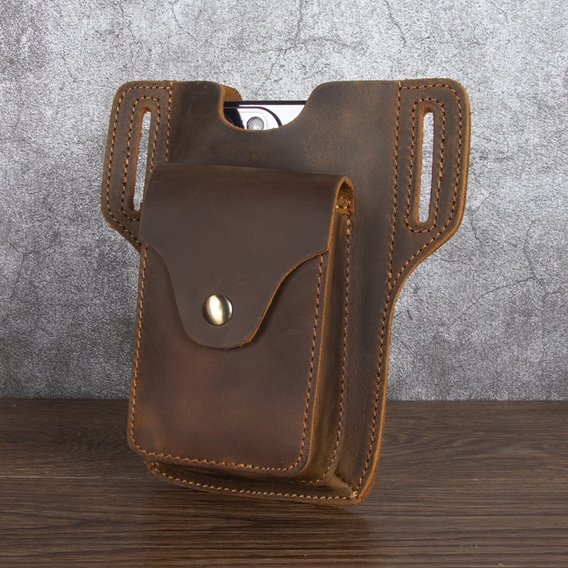 Men'S Waist Bag Genuine Leather Mobile Phone Bag Top Layer Cowhide Outdoor Sports Site Work Tactical Pants Crazy Horse Leather Waist Bag - Image 5