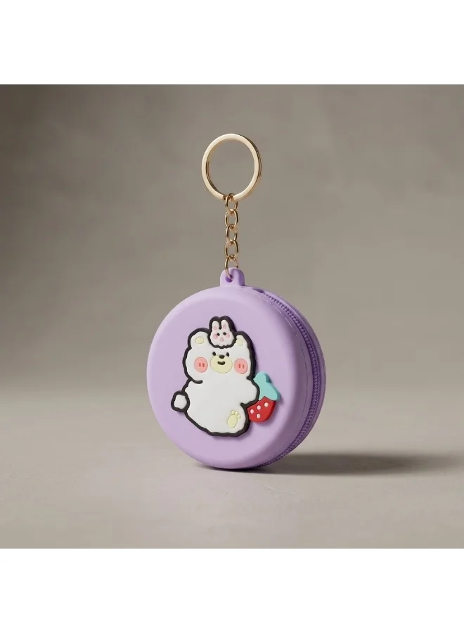Mobcos Purple Teddy MOBCOS Mini Pouch Keychain – Cute Round Zipper Coin Purse & Multipurpose Mini Storage Bag with Keyring for Coins, Cash, Keys and Small Essentials | Purple Teddy  | Best Price UAE