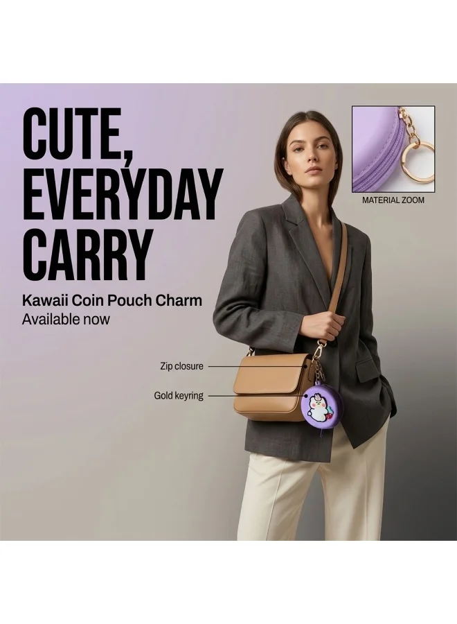 Mobcos Purple Teddy MOBCOS Mini Pouch Keychain – Cute Round Zipper Coin Purse & Multipurpose Mini Storage Bag with Keyring for Coins, Cash, Keys and Small Essentials | Purple Teddy  | Best Price UAE