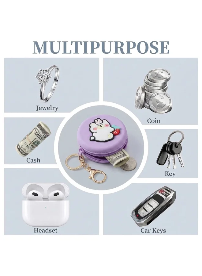 Mobcos Purple Teddy MOBCOS Mini Pouch Keychain – Cute Round Zipper Coin Purse & Multipurpose Mini Storage Bag with Keyring for Coins, Cash, Keys and Small Essentials | Purple Teddy  | Best Price UAE