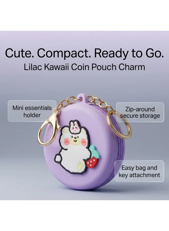 Mobcos Purple Teddy MOBCOS Mini Pouch Keychain – Cute Round Zipper Coin Purse & Multipurpose Mini Storage Bag with Keyring for Coins, Cash, Keys and Small Essentials | Purple Teddy  | Best Price UAE