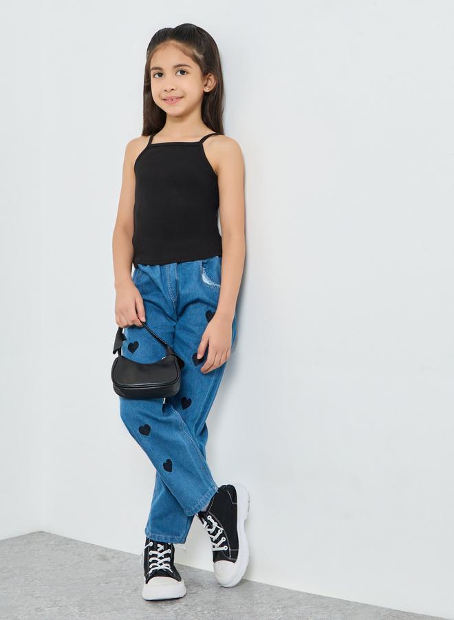 Styli Girls Heart Print Jeans with Pockets - Image 2
