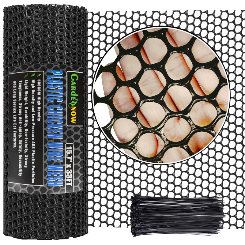 Upgraded 157IN x 33FT ABS Plastic Chicken Wire Fence Mesh Poultry Fencing Hexagonal Fencing Wire for Gardening Construction Barrier Netting Chicken Wire Frame Crafts Floral Netting