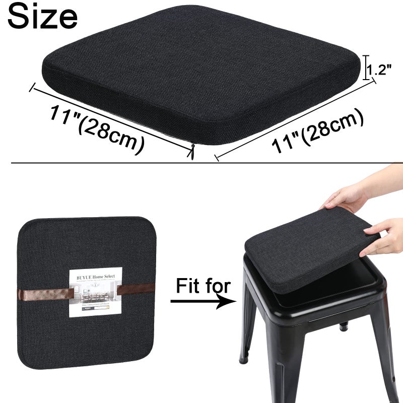 BUYUE BUYUE Natural Linen Magnetic Bar Stool Cushions Set of 4  Enhanced Anti-Slip Breathable Small Chair Seat Pads for Caf? Bistro Stackable Metal Stools (Square  Black  4 Counts) - Image 4