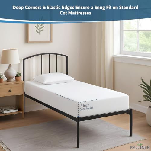 Rajlinen Cot Sheet Set 28" X 75", 4-Piece Premium Cotton Bedding, Deep Pocket Fits Up to 8" Mattress, Perfect for Narrow Twin, RV Bunk, Camp Bed, Folding Cot, Guest Bed, White - Image 5