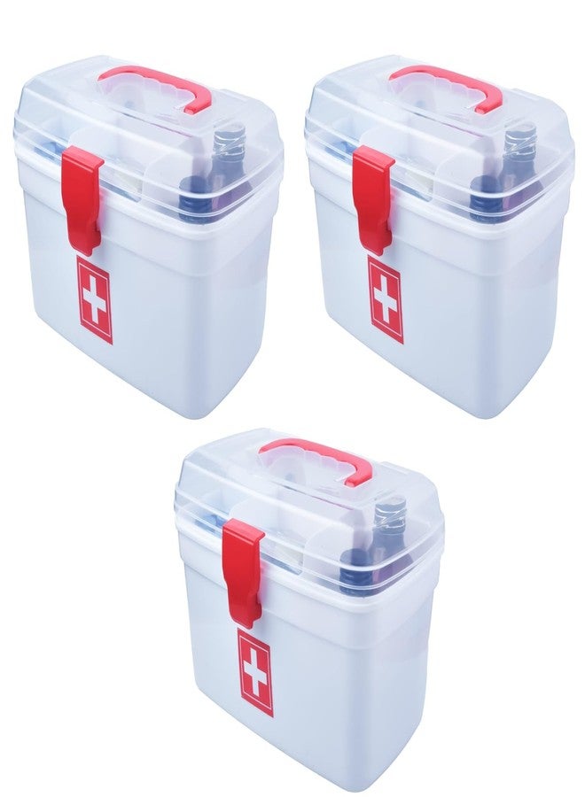 Silver Shark Plastic Medicine Box, First Aid Box, Detachable Tray with Handle, Emergency Indoor Outdoor Medical Utility Cabinet Organizer, Transparent, Portable & Lockable Container, White, Pack of 3 - Image 1