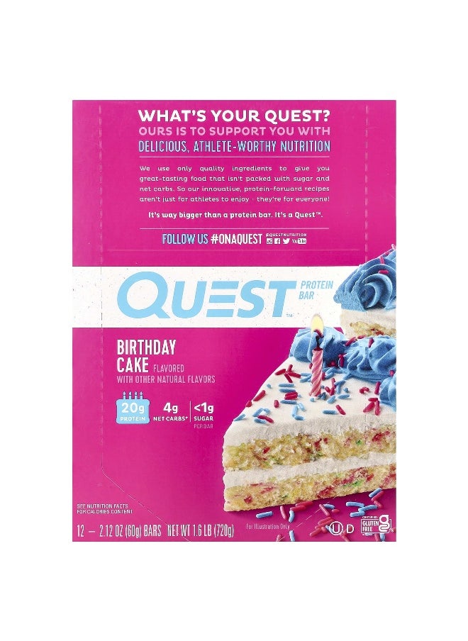 QUEST NUTRITION Quest Nutrition, Protein Bar, Birthday Cake, 12 Bars, 2.12 oz (60 g) Each  - Image 1