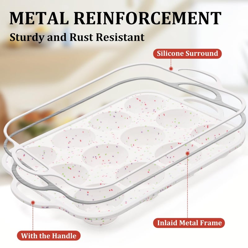 CAKETIME Silicone Muffin Pan with Metal Frame, Metal Reinforced Frame Regular Size Cupcake Pan with Handle 12 Cups Nonstick Muffin Pan for Baking BPA Free 2 Pack - Image 4
