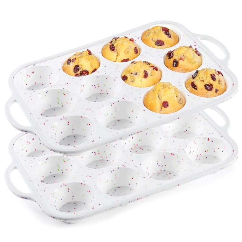 CAKETIME Silicone Muffin Pan with Metal Frame, Metal Reinforced Frame Regular Size Cupcake Pan with Handle 12 Cups Nonstick Muffin Pan for Baking BPA Free 2 Pack - Image 1