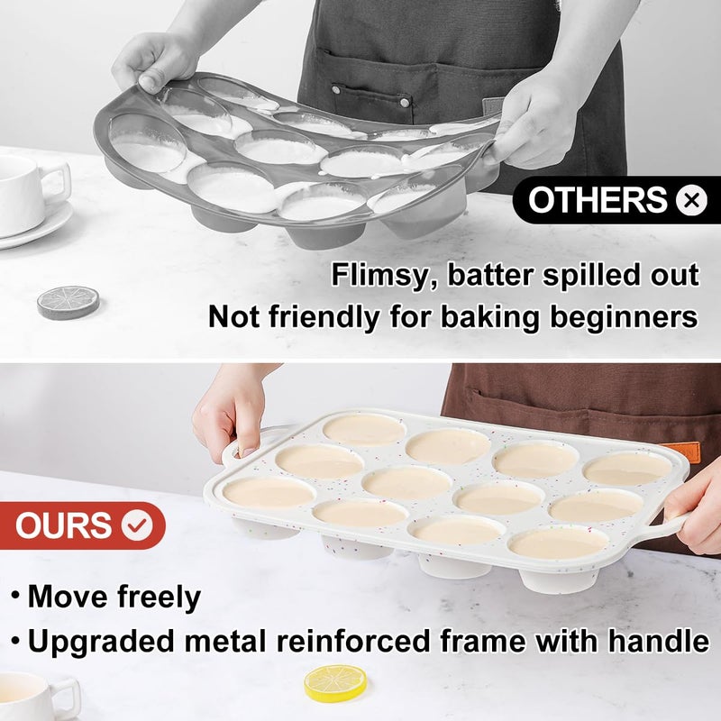 CAKETIME Silicone Muffin Pan with Metal Frame, Metal Reinforced Frame Regular Size Cupcake Pan with Handle 12 Cups Nonstick Muffin Pan for Baking BPA Free 2 Pack - Image 2