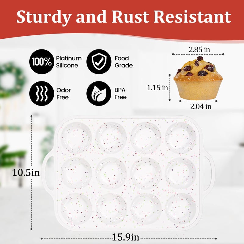 CAKETIME Silicone Muffin Pan with Metal Frame, Metal Reinforced Frame Regular Size Cupcake Pan with Handle 12 Cups Nonstick Muffin Pan for Baking BPA Free 2 Pack - Image 3