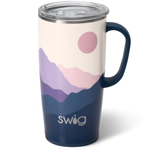 Swig Life 22oz Travel Mug Insulated Tumbler with Handle and Lid Cup Holder Friendly Dishwasher Safe Stainless Steel Travel Coffee Cup Insulated Mug with Lid Moon Shine - Image 1