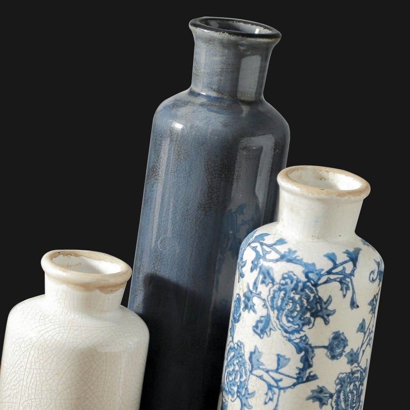 ooit Ceramic Vintage Vases Set of 3, Blue and White Flower Decorative Vase Chinoiserie Decor Rustic Farmhouse Retro Floral Vases for Table Bookshelf Mantel Kitchen Living Room Office - Image 4