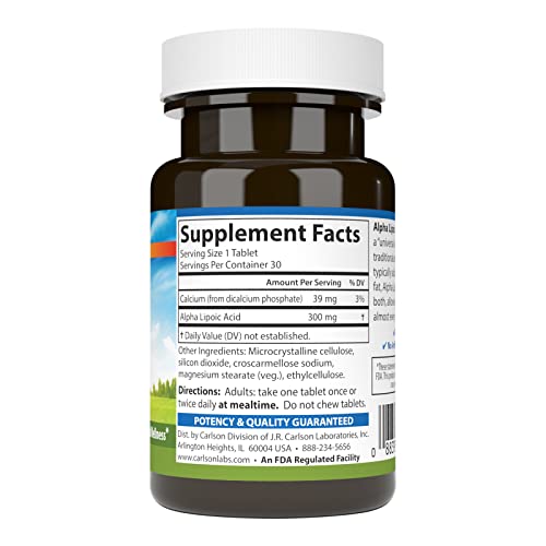 Carlson - Alpha Lipoic Acid, 300 mg, Energy Production, Universal Antioxidant, 30 Tablets - Image 2