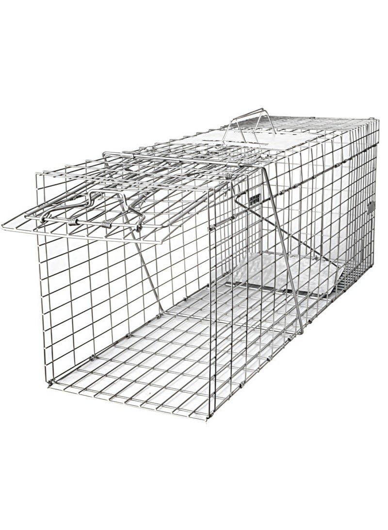 66*23*26 CM Live Animal Cage Trap, Rescue Tool Rabbit Pheasant Cage Folding Fixed Automatic Adoption Animal Mouse Cage, Large Double Door Humane Catch and Release Collapsible Cage for Stray Cats, Puppies, Bobcats, Beavers, Groundhogs, and other similar size animals