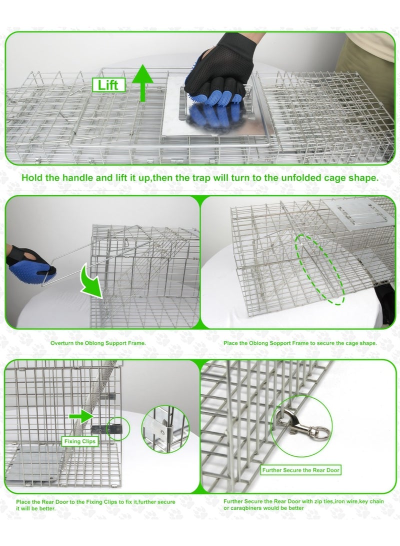 66*23*26 CM Live Animal Cage Trap, Rescue Tool Rabbit Pheasant Cage Folding Fixed Automatic Adoption Animal Mouse Cage, Large Double Door Humane Catch and Release Collapsible Cage for Stray Cats, Puppies, Bobcats, Beavers, Groundhogs, and other similar size animals