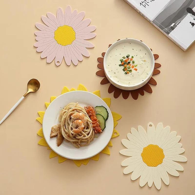 BENCI AntiHot Silicone Trivet Mat 75 55 Inch Daisy Flower Shape Heat Resistant Anti Slip Place Mat for Hot Pots Pans Holder Kitchen Insulation Coaster Hot Pad for Dishes Brown Set of 4 - Image 5