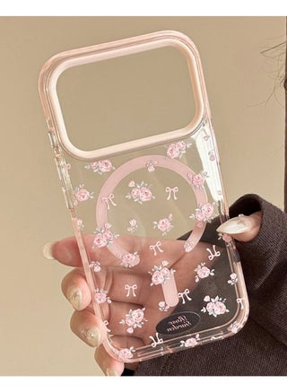 for iPhone 17 Pro Max Case Cute Pink Floral Clear Soft Phone Case Compatible with Magnetic - view 3