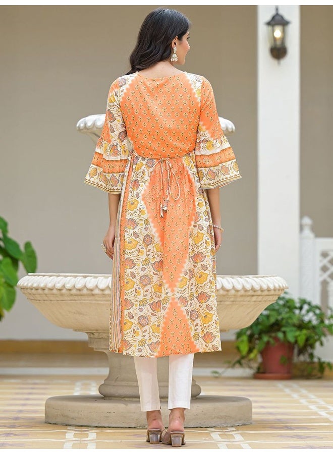 AKS Peach & Cream Nyra Cut kurta  - Image 5