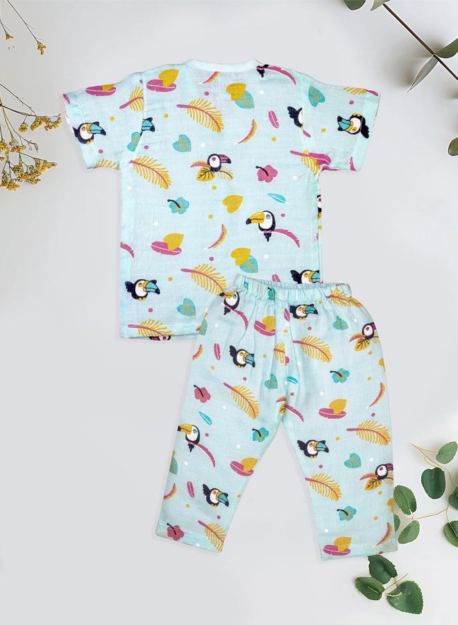 FEBVIBE Baby Muslim Cotton Macaw Pattern Top & Pyjama Set | Soft & Breathable Summer Wear Cloth | Comfortable Collar-Free Jablas Dress for Baby Boys & Girls | Newborn Baby Clothes (06-09 Months) - Image 2