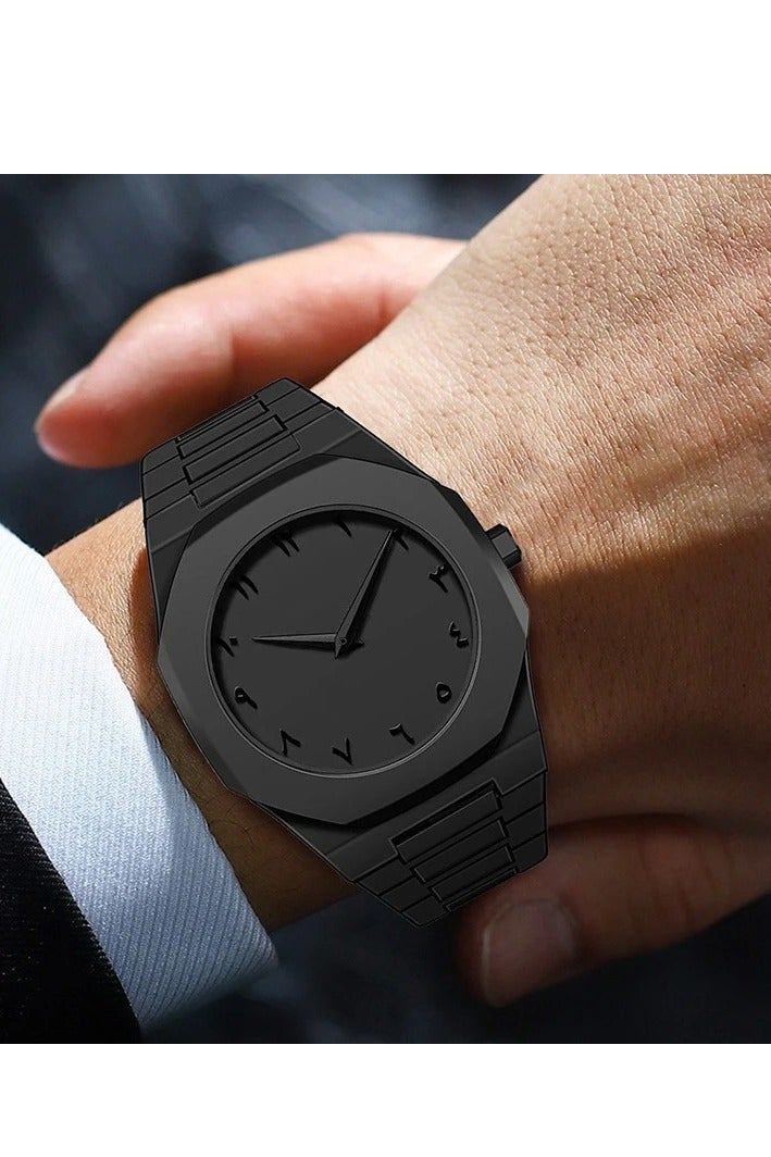 باتون ساعة عربية، ساعة كوارتز رجالية بأرقام عربية، ساعة بتصميم مستقل، هيكل مثمن بسيط، مقاومة للماء حتى 5ATM - هدية مثالية لمحبي الساعات الإسلامية - Image 2
