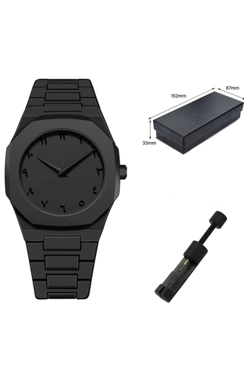 باتون ساعة عربية، ساعة كوارتز رجالية بأرقام عربية، ساعة بتصميم مستقل، هيكل مثمن بسيط، مقاومة للماء حتى 5ATM - هدية مثالية لمحبي الساعات الإسلامية - Image 3