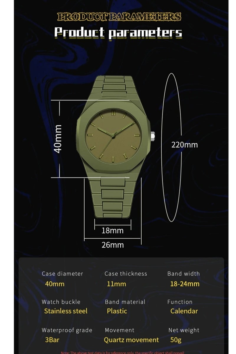 باتون ساعة عربية، ساعة كوارتز رجالية بأرقام عربية، ساعة بتصميم مستقل، هيكل مثمن بسيط، مقاومة للماء حتى 5ATM - هدية مثالية لمحبي الساعات الإسلامية - Image 4