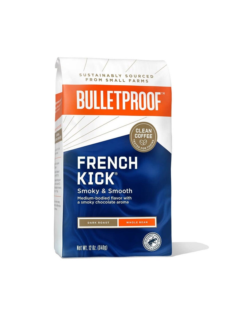 Bulletproof French Kick Dark Roast Whole Bean Coffee, 12 Ounces, 100% Arabica Coffee Sourced from Central and South America